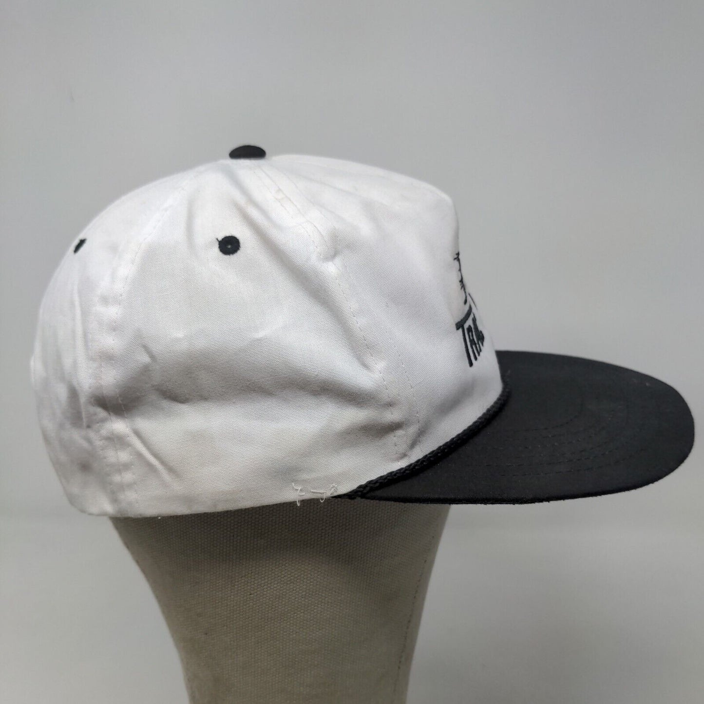 Anvil Men's Snapback Hat White Black Embroidered Trac Vac Logo Vintage