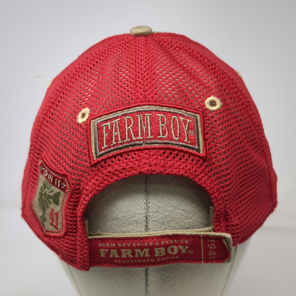 Farm Boy Baseball Cap Beige Red One Size Pinup Girl Corn Mesh Star Graphic Hat
