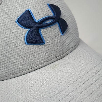 Under Armour Baseball Cap Gray L Fitted Textured Hat Navy Blue Logo Performance