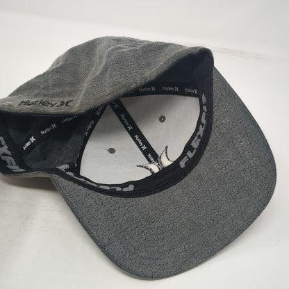 Hurley Baseball Cap Gray XL Flexfit Herringbone Pattern Embroidered Logo hat