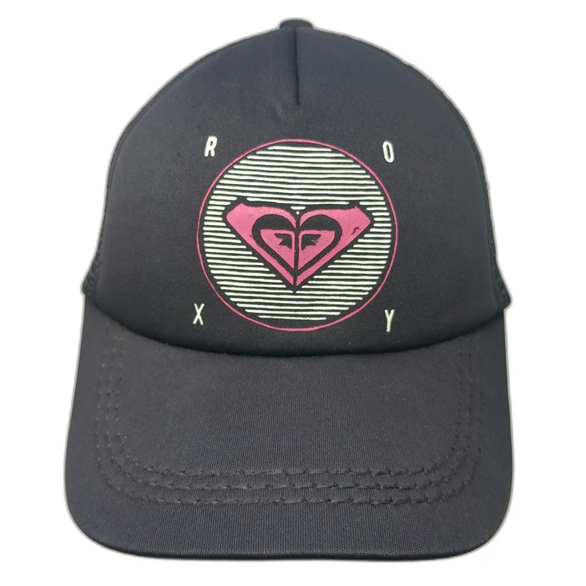 Roxy Trucker Hat Black Pink White One Size Mesh Snapback Heart Graphic Logo