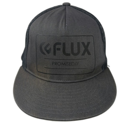Flux Trucker Hat Gray One Size Promised Logo Flat Brim Mesh Back Snapback Hat