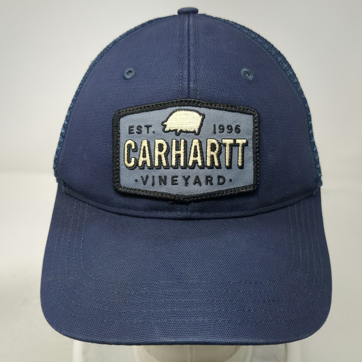 Carhartt Trucker Hat Blue One Size Mesh Santa Ynez Valley Vineyard Pig Patch