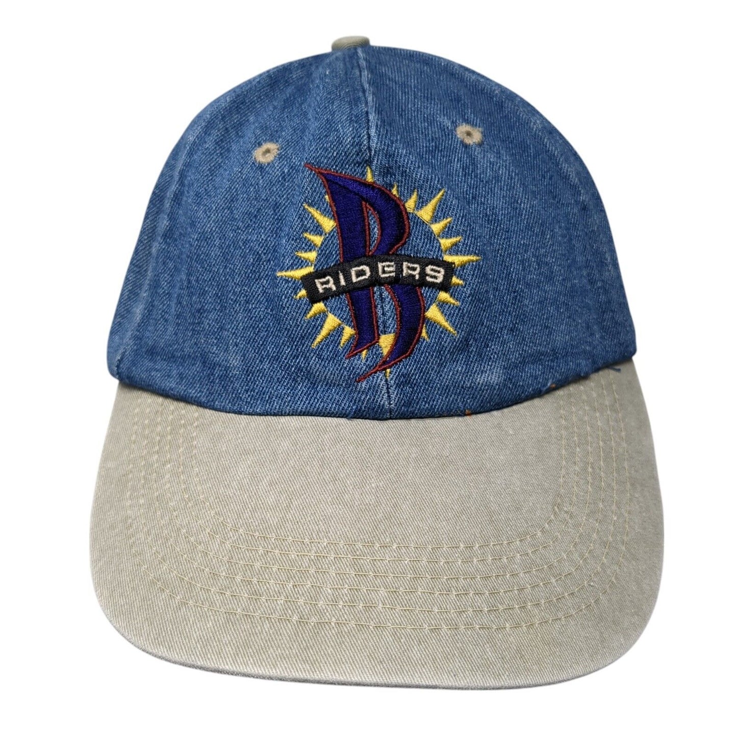 Riders Slideback Hat Blue One Size Adjustable Colorblock Denim 6 Panel