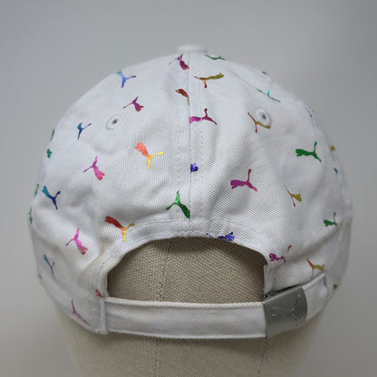 Puma Baseball Cap White One Size Iridescent Rainbow Mini Logo Print Hat Buckle