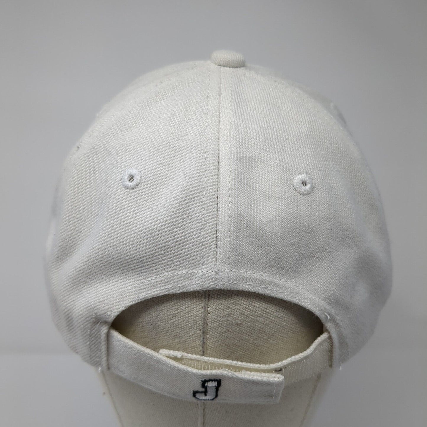 J Strapback Hat White 7 1/8 Adjustable Embroidered Vented Holes 6 Panel