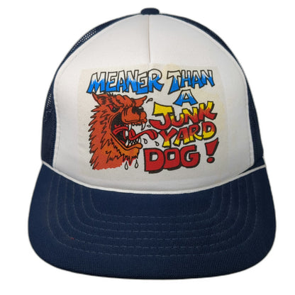 Trucker Hat Blue Meaner Than A Junk Yard Dog Mesh Back Snapback Vintage