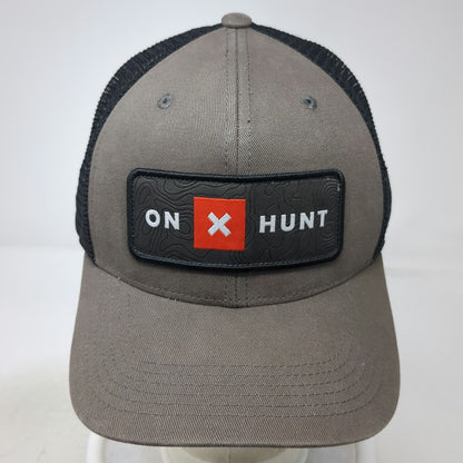 onX Hunt Trucker Hat Gray Black One Size Mesh Back Topographic Patch Snapback