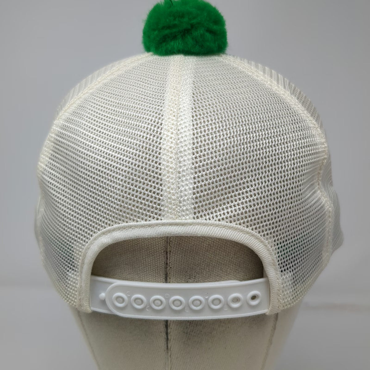HNK Trucker Hat White Green Pom Pom NK Shield Logo Mesh Snapback Farm Vintage
