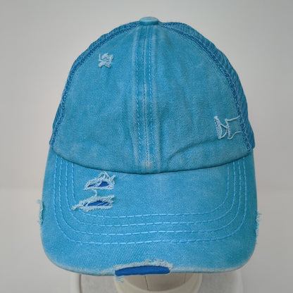 C.C Exclusives Strapback Trucker Hat Blue One Size Ponytail Distressed