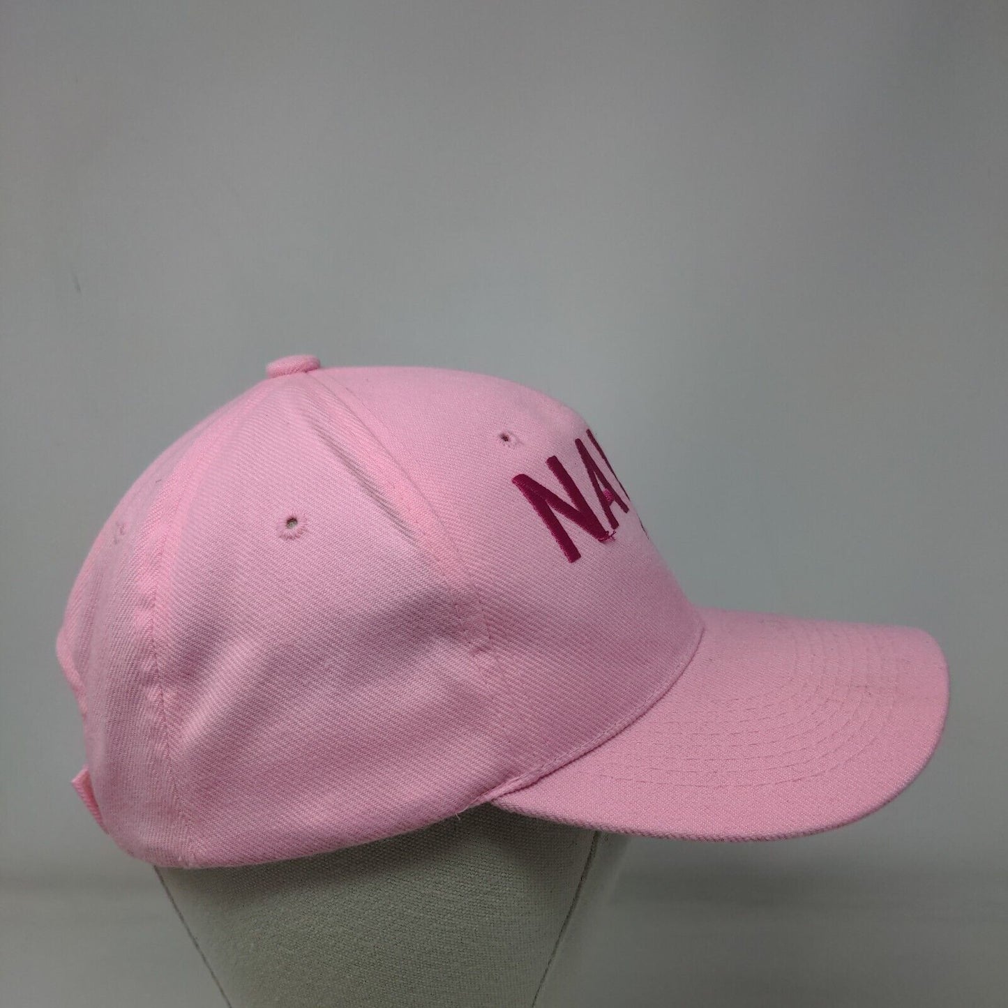 Navy Mom Strapback Hat Pink One Size Adjustable Embroidered Vented Holes 6 Panel