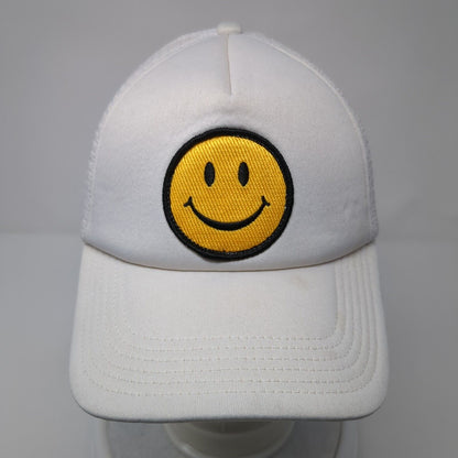 Smiley Face Snapback Trucker Hat White One Size Adjustable Mesh Back Polyester