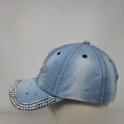 Love Bling Slideback Hat Blue One Size Adjustable Vented Holes Denim Cotton
