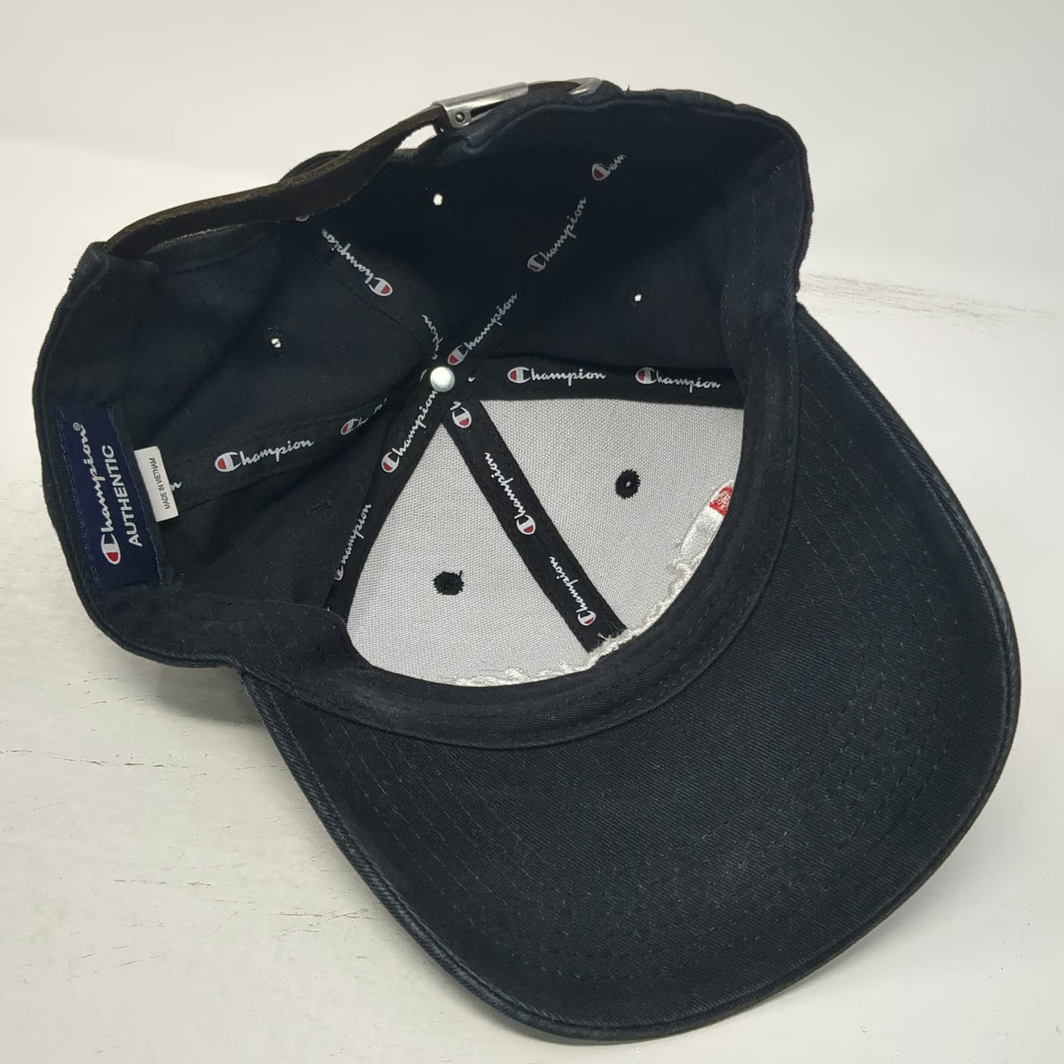 Champion Baseball Cap Black One Size Adjustable Slideback Embroidered Script Hat