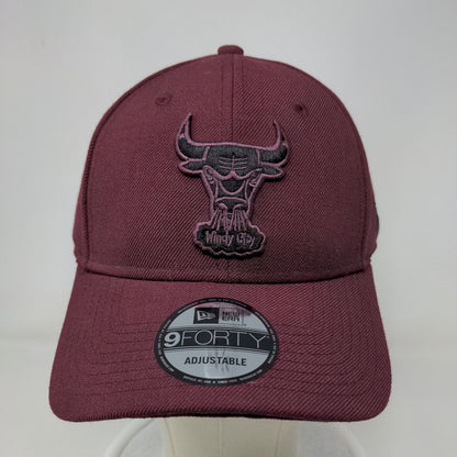 New Era Mens Strapback Hat Red 9 Forty Chicago Bulls Windy City Logo Embroidered