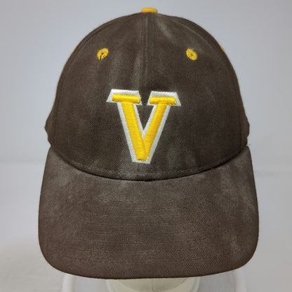 DeLONG Baseball Cap Brown Yellow White 7 1/2 Fitted Made in USA Letter V Hat