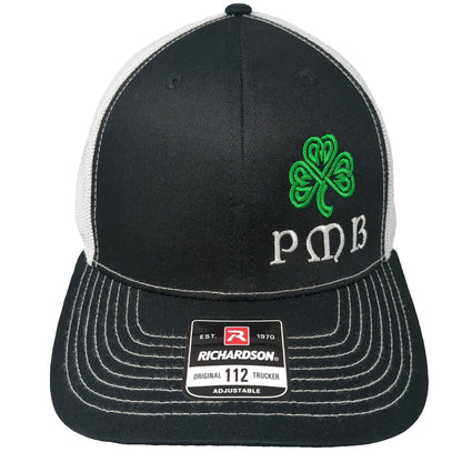 Richardson 112 Trucker Hat Black White One Size Snapback Mesh Shamrock PMB Logo