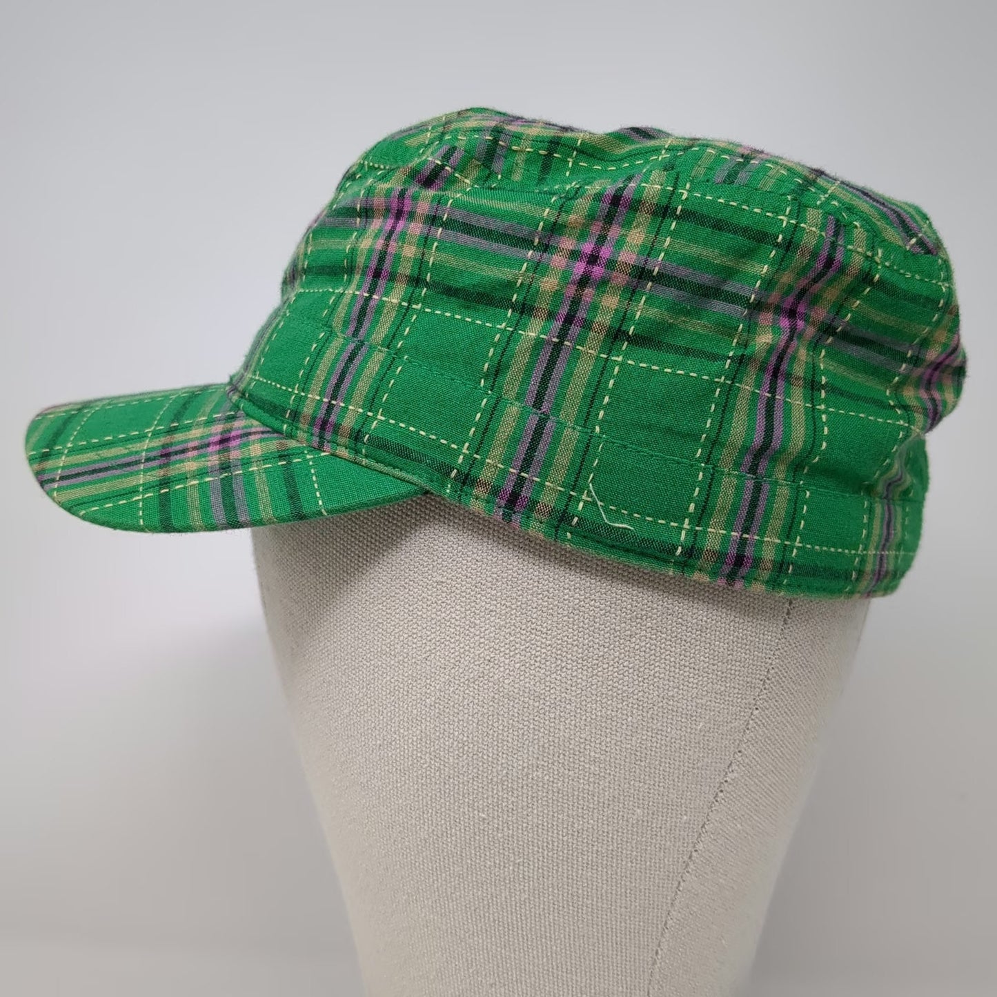 Putnam Sourcing Group Army Cap Green One Size Plaid Pattern Cotton Hat Flat Top