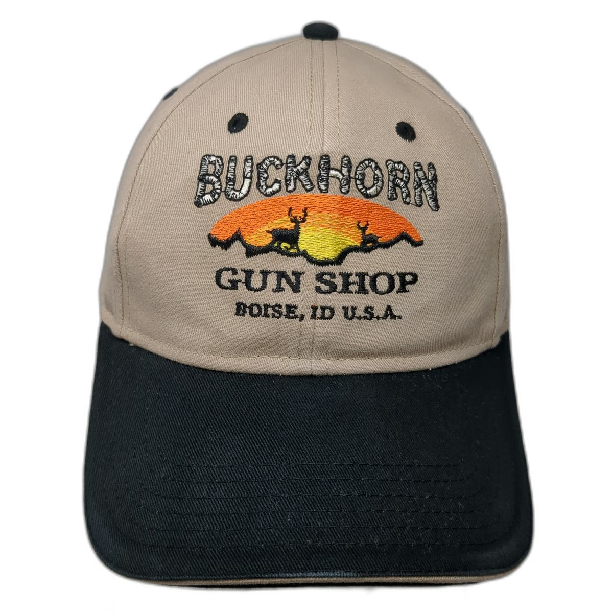 Otto Baseball Cap Beige Black One Size Buckhorn Gun Shop Boise ID Deer Hat