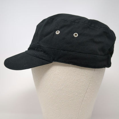 OP Army Cap Hat Black One Size Leopard Print Lining Side Grommets Cotton Flat