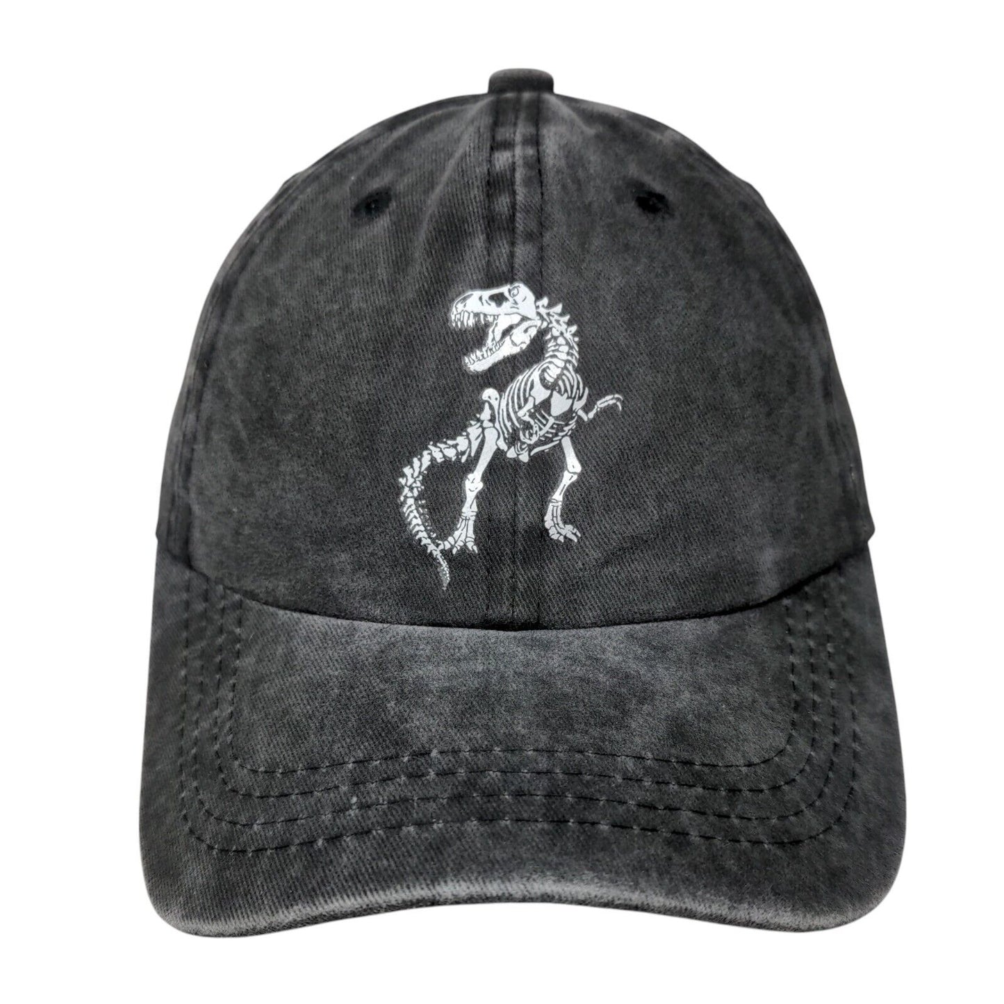 Skull Dinosaur Slideback Hat Gray OSFA Adjustable Vented Holes 6 Panel Waldeal