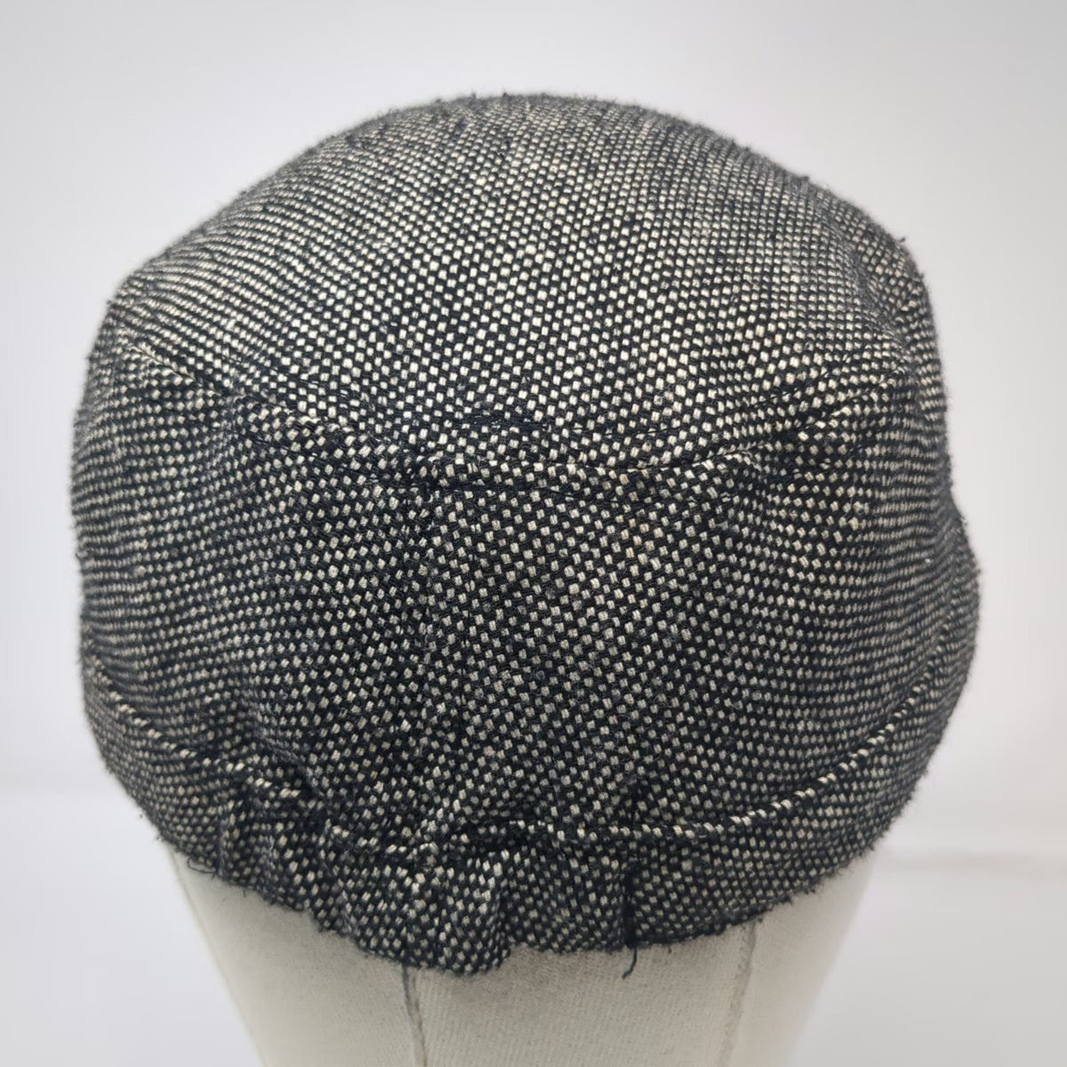 Army Cap Black White One Size Tweed Woven Fabric Side Buttons Cadet Hat