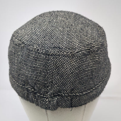 Army Cap Black White One Size Tweed Woven Fabric Side Buttons Cadet Hat