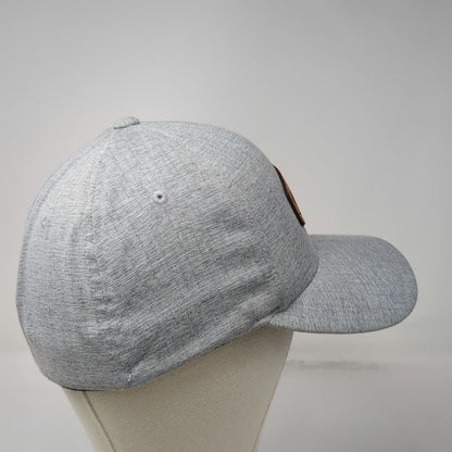 Yupoong Flexfit Baseball Cap Gray XL Leather Patch Heathered Stretch Hat