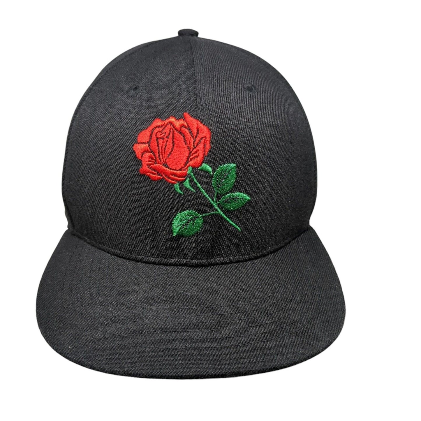 Red Rose Snapback Hat Black OSFA Adjustable Embroidered Aung Crown