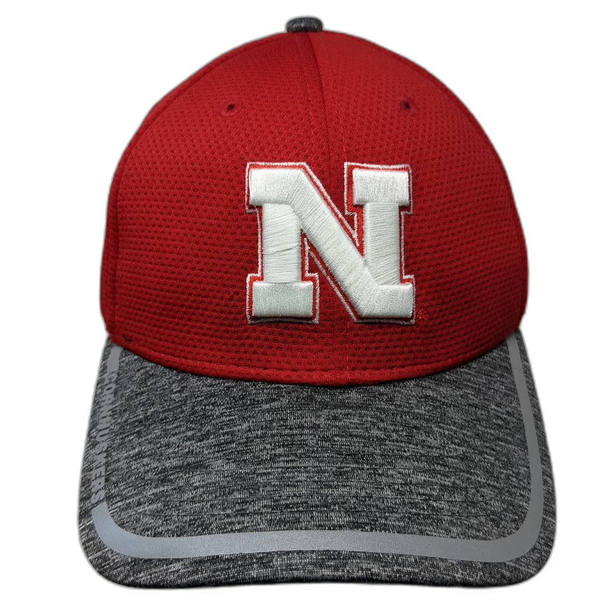 Nebraska Cornhuskers NCAA New Era Red Gray L Hat 39THIRTY Stretch Curved Brim