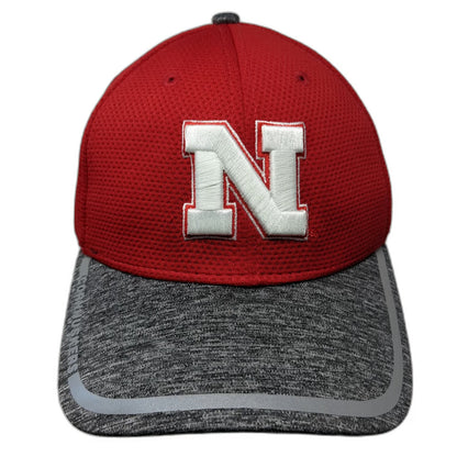 Nebraska Cornhuskers NCAA New Era Red Gray L Hat 39THIRTY Stretch Curved Brim