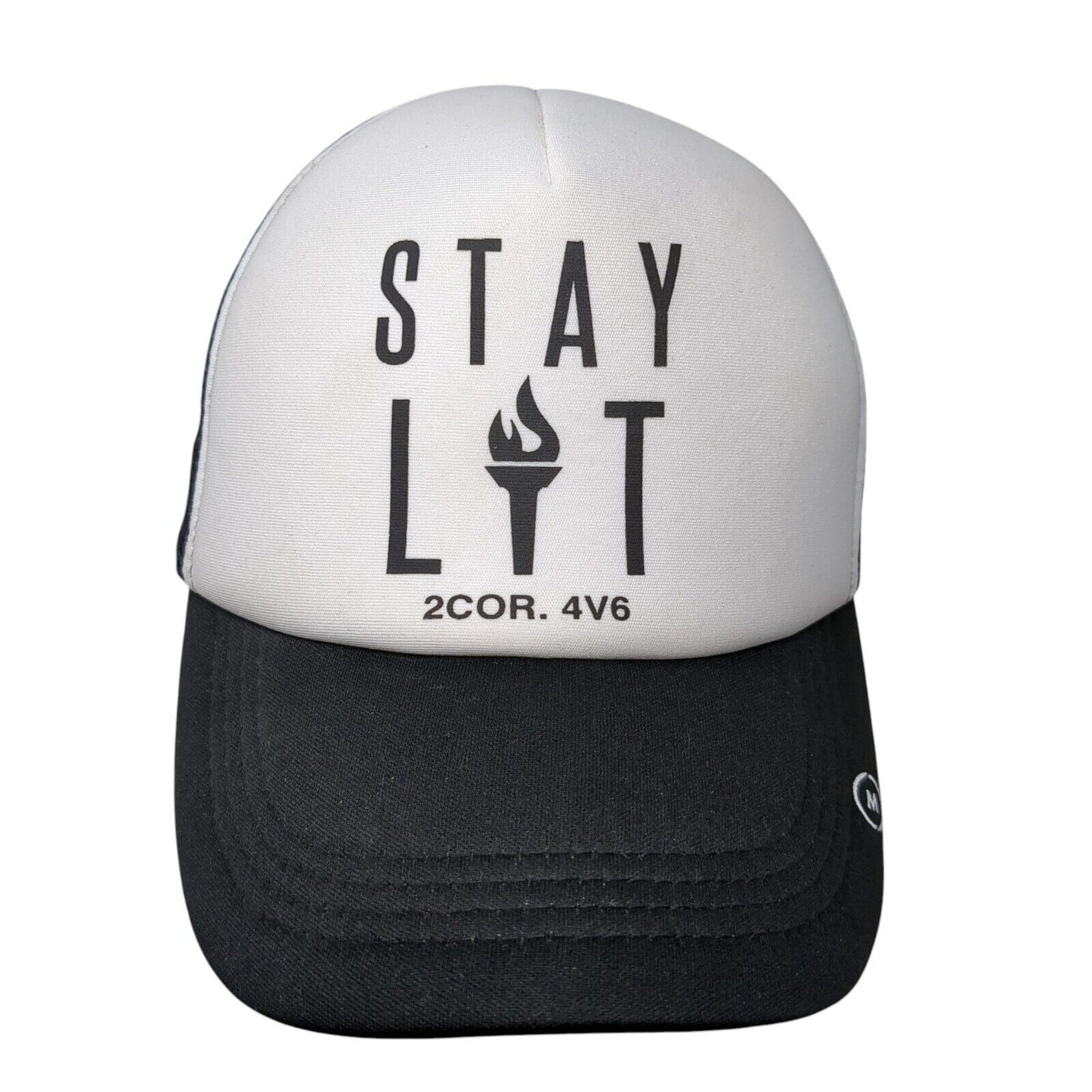 Stay Lit 2Cor 4V6 Snapback Trucker Hat Black OSFA Adjustable Mesh Back 6 Panel