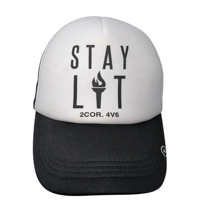 Stay Lit 2Cor 4V6 Snapback Trucker Hat Black OSFA Adjustable Mesh Back 6 Panel