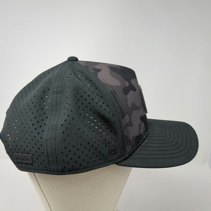 Melin Trucker Hat Black Gray OSFM Camo Hydro Perforated Rubber Logo Adjustable