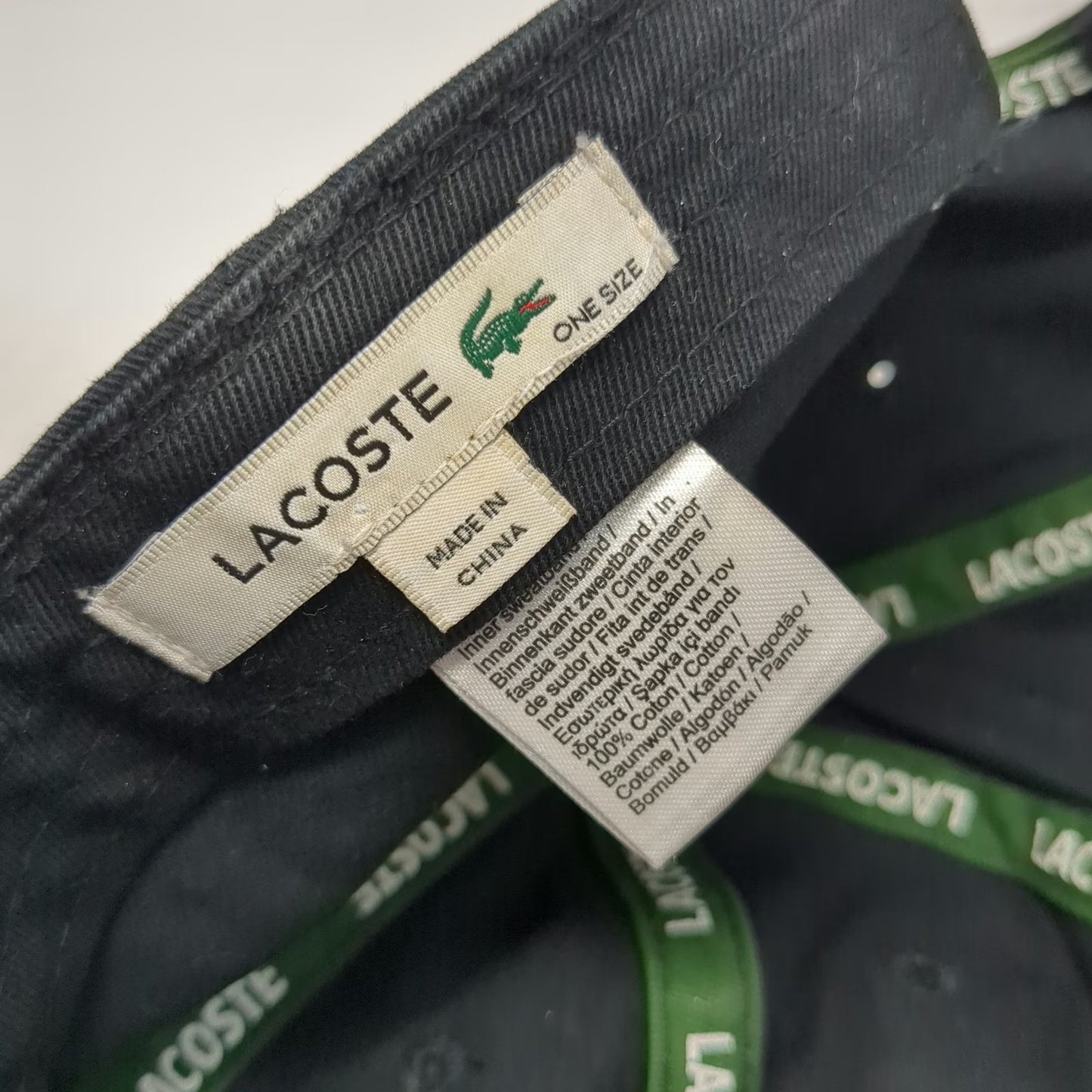 Lacoste Baseball Cap Black One Size Large Embroidered Crocodile Slideback Hat