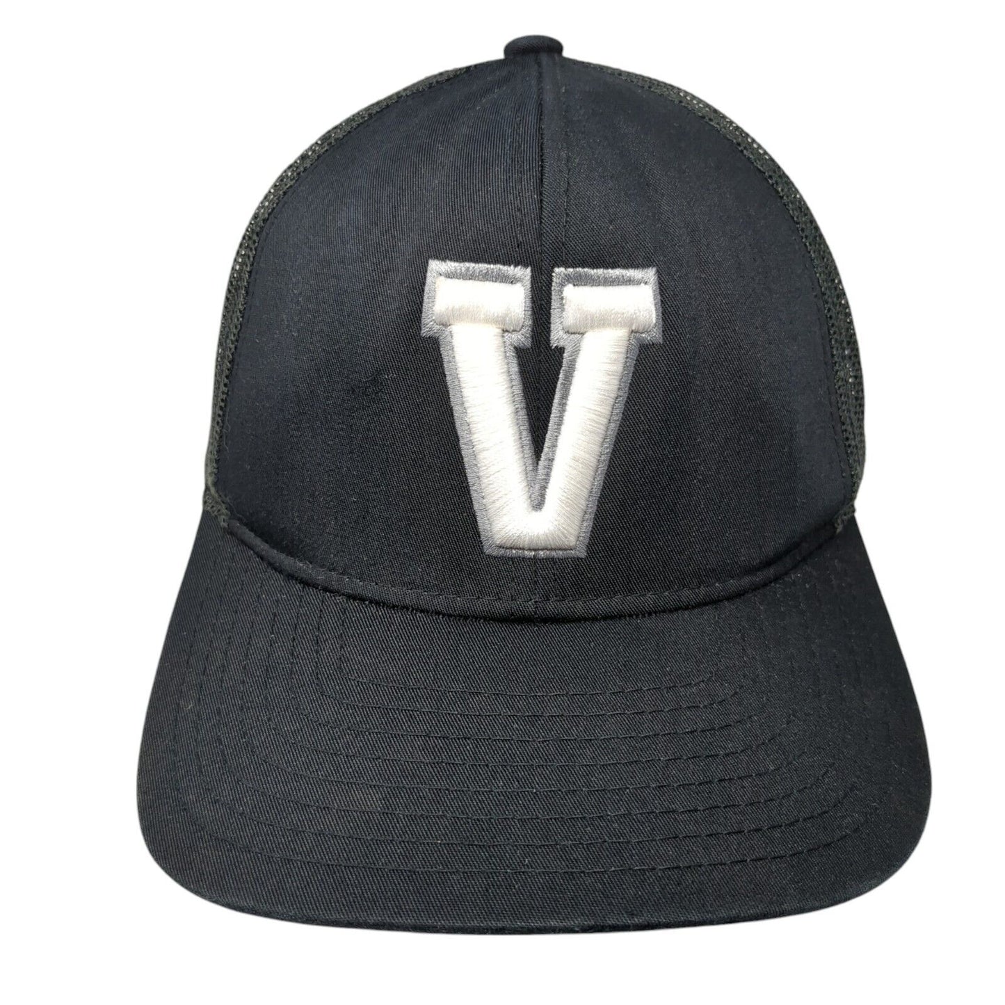 V Snapback Trucker Hat Black One Size Adjustable Mesh Back Pacific Headwear