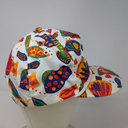 Winner 5 Panel White Blue Green One Size Tropical Fish Print Rope Bahamas Hat