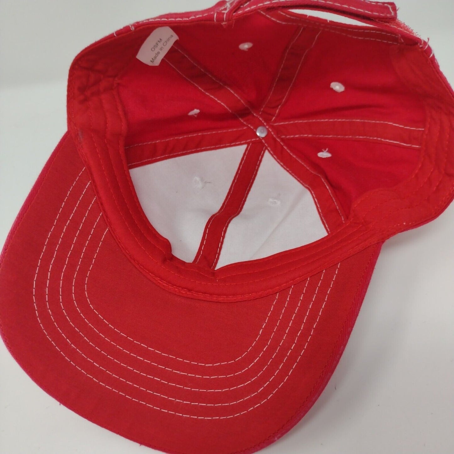 Unbranded Strapback Hat Red OSFM Adjustable Vented Holes 6 Panel Blank