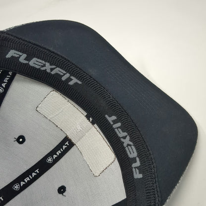Ariat Trucker Hat Gray XL Mesh Back Leather Patch Flexfit Stretch Logo Graphic