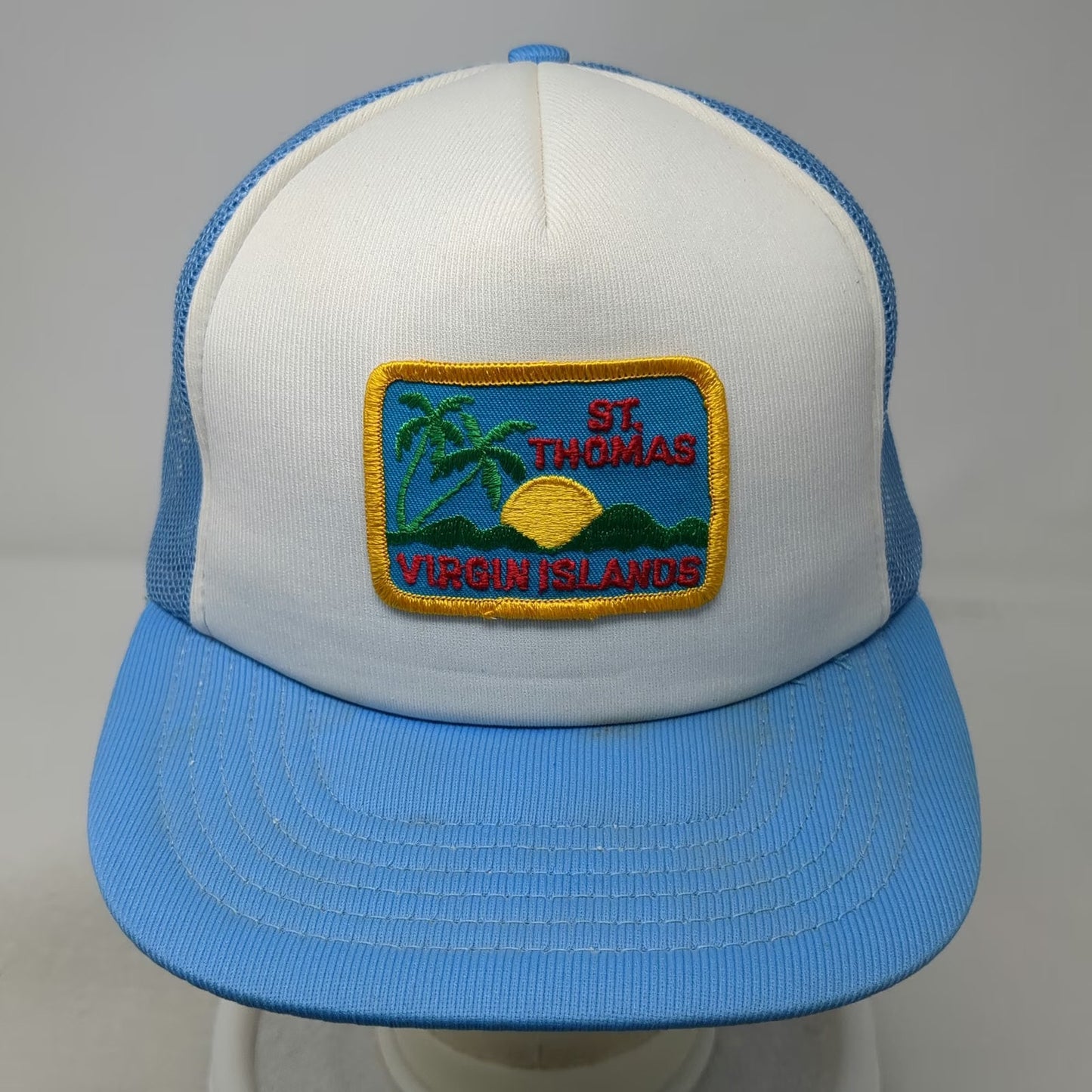 Blue Trucker Hat St. Thomas Virgin Islands Mesh Back Souvenir Palm Tree Vintage
