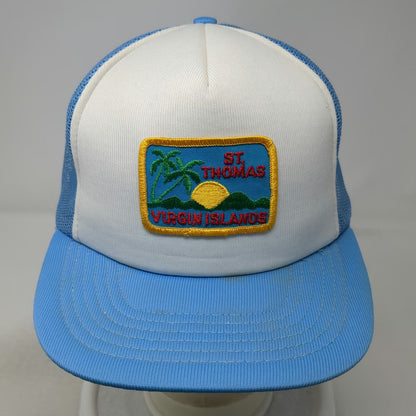 Blue Trucker Hat St. Thomas Virgin Islands Mesh Back Souvenir Palm Tree Vintage