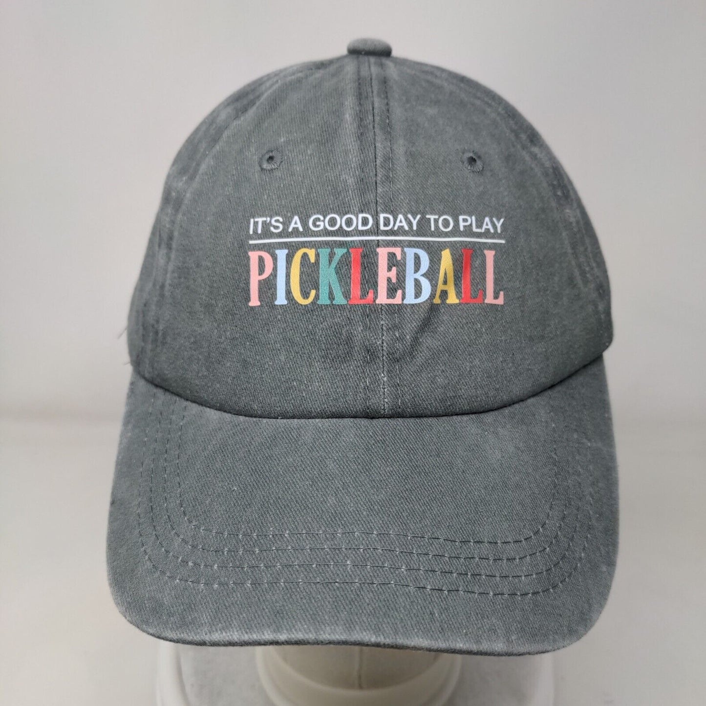 It's A Good Day To Play Pickleball Slideback Hat Gray One Size Adjustable Cotton
