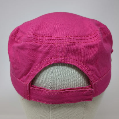 Old Navy Army Cap Pink One Size Strapback Side Buttons Cadet Cotton Flat Top Hat