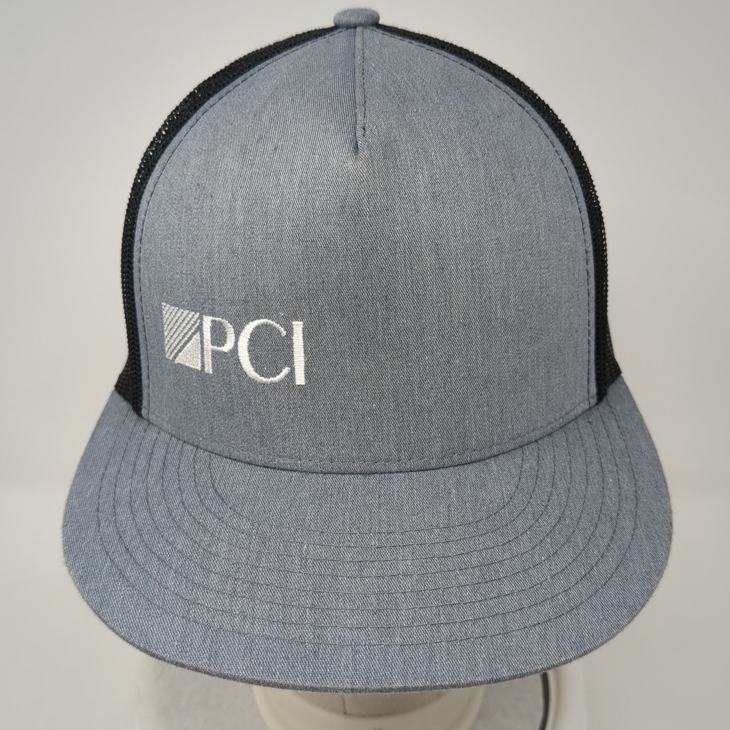 PCI EAT-3 Snapback Trucker Hat Gray One Size Mesh Back Yupoong 6 Panel