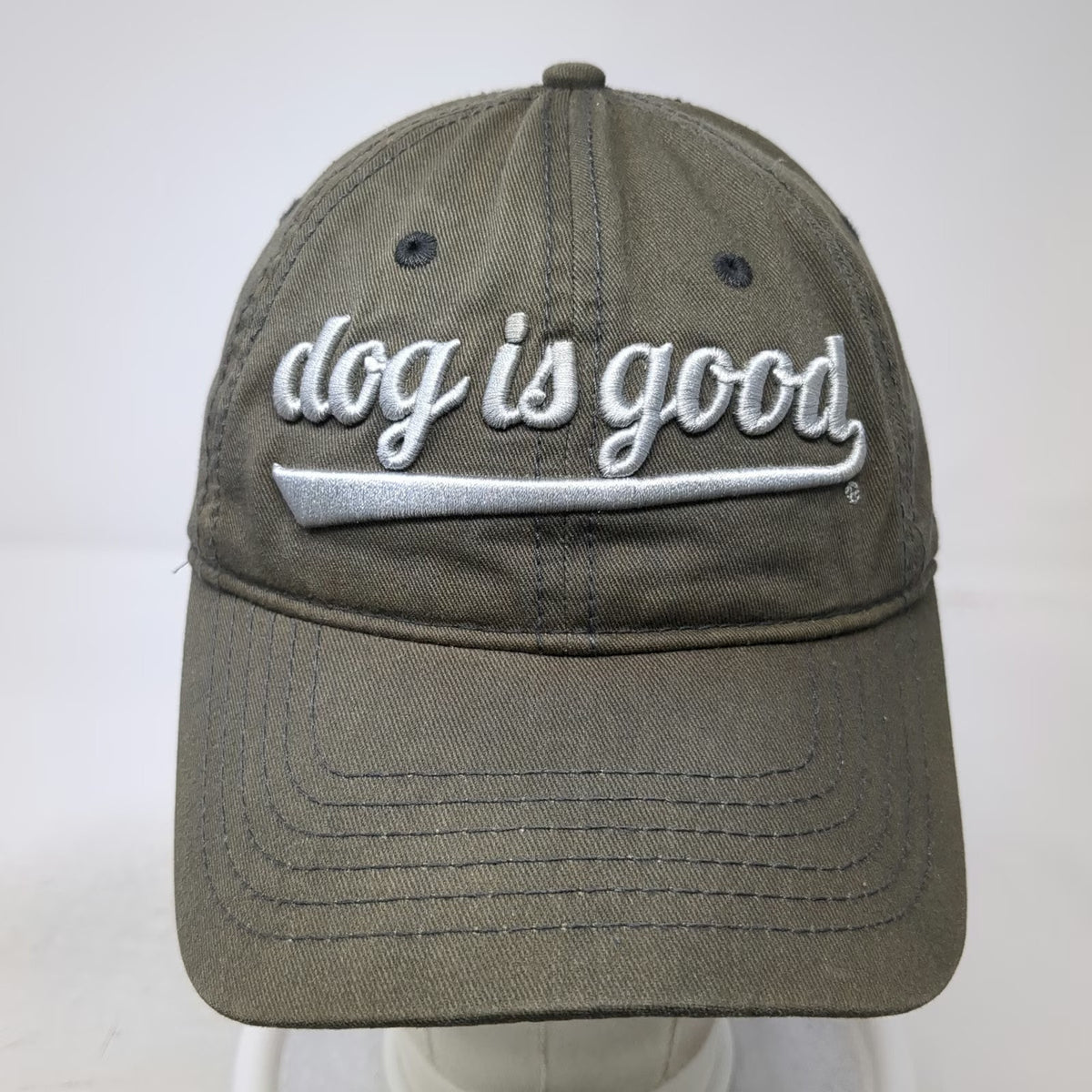 Dog is Good Baseball Cap Green One Size Embroidered Script Logo Strapback Hat