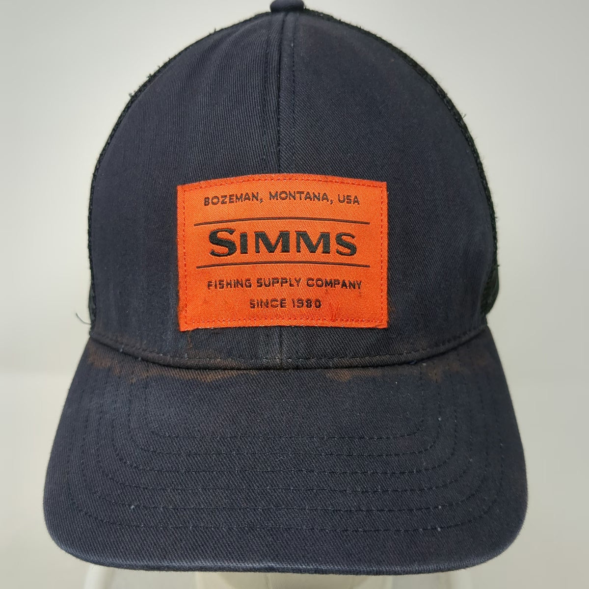Simms Trucker Hat Blue Orange One Size Snapback Mesh Fishing Supply Patch