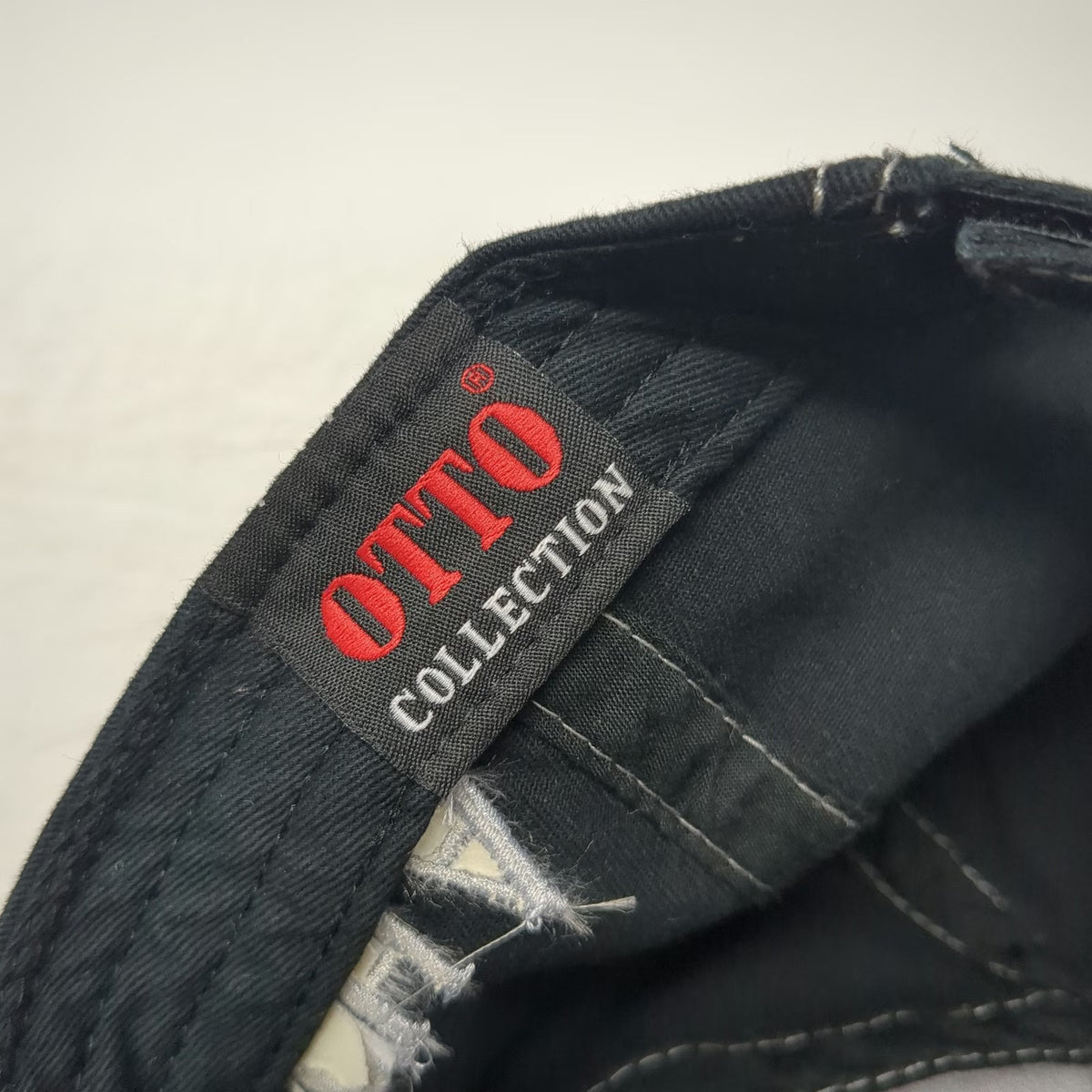 Otto Baseball Cap Black One Size Distressed Alpha Oil Gas Contrast Stitching Hat