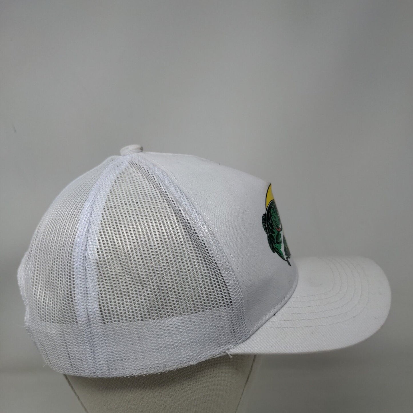 Bass Pro Shops Snapback Trucker Hat White OSFM Mesh Back Gone Fishing