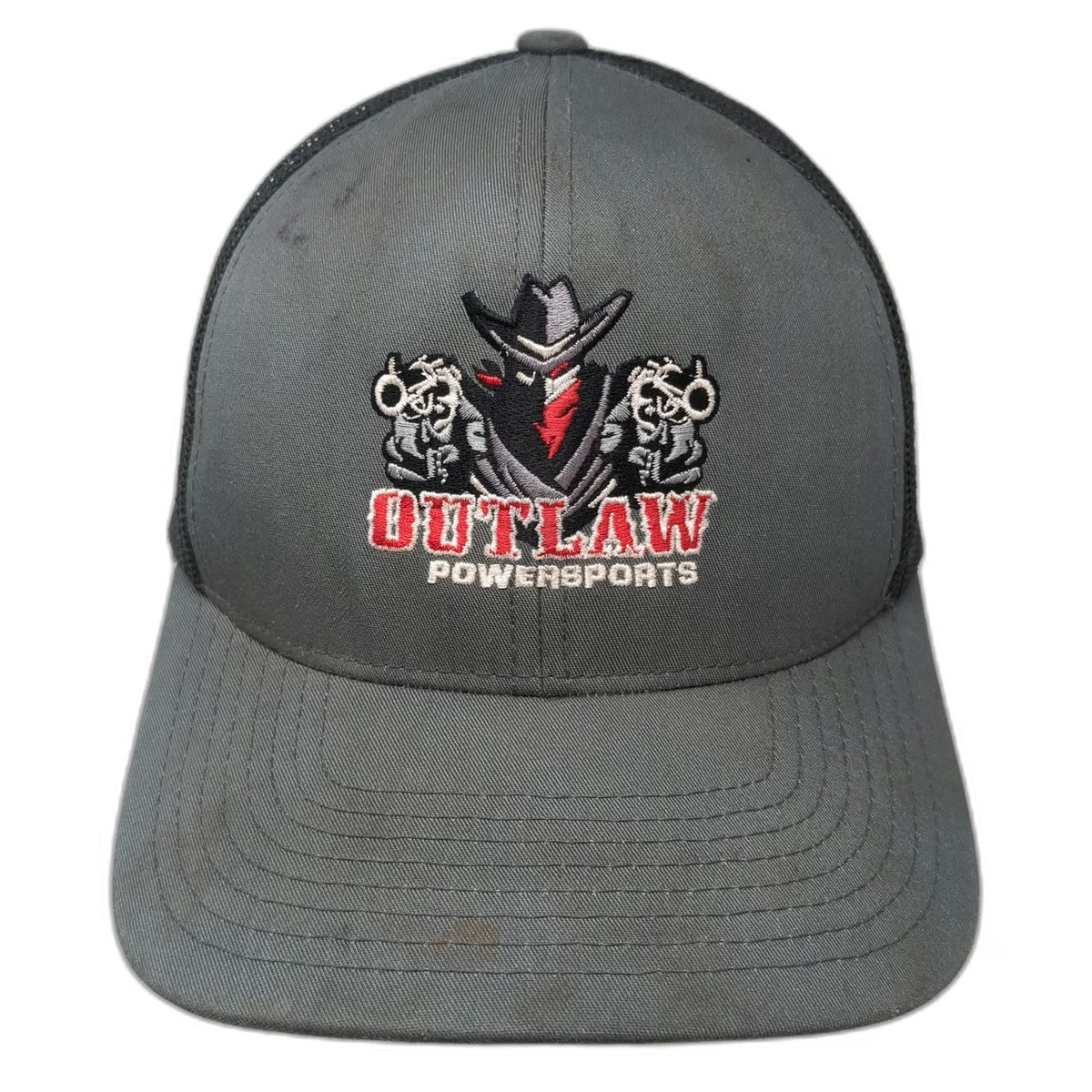 Pacific Headwear Trucker Hat Gray One Size Outlaw Powersports Snapback Gun Mesh