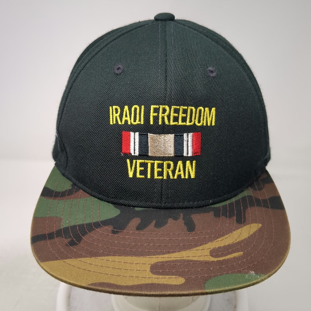 Yupoong Snapback Hat Black One Size Iraqi Freedom Veteran Camo Brim Military